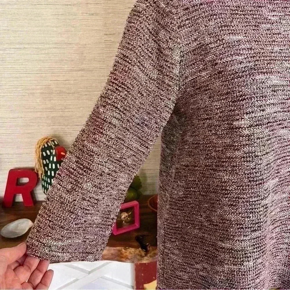 Loft Women Sweater Size M Pink Boucle Tweed Knit 3/4 Sleeve Mock Turtleneck - Picture 5 of 10